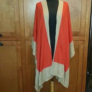 New Lauren Ralph Lauren Orange Tan Wrap Poncho Ruana One Size